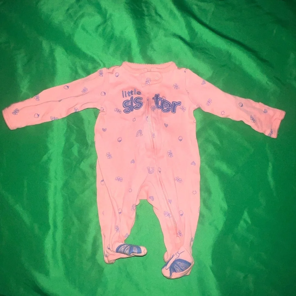 Carter's Tangerine and Blue 'Little Sister' Footie size Newborn